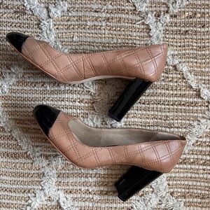 ANN TAYLOR Elegant Tan and Black Quilted Heels
